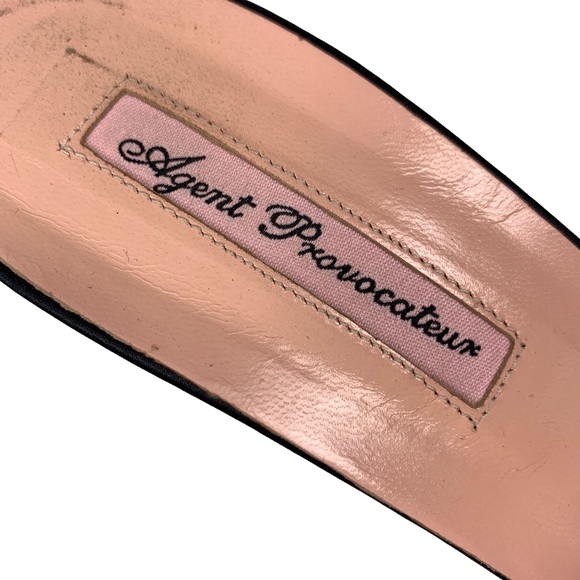 Agent Provacateur Enrica Women’s Slip On Satin Black Pom Pom Trim Heels 8.5-9 - Picture 3 of 11